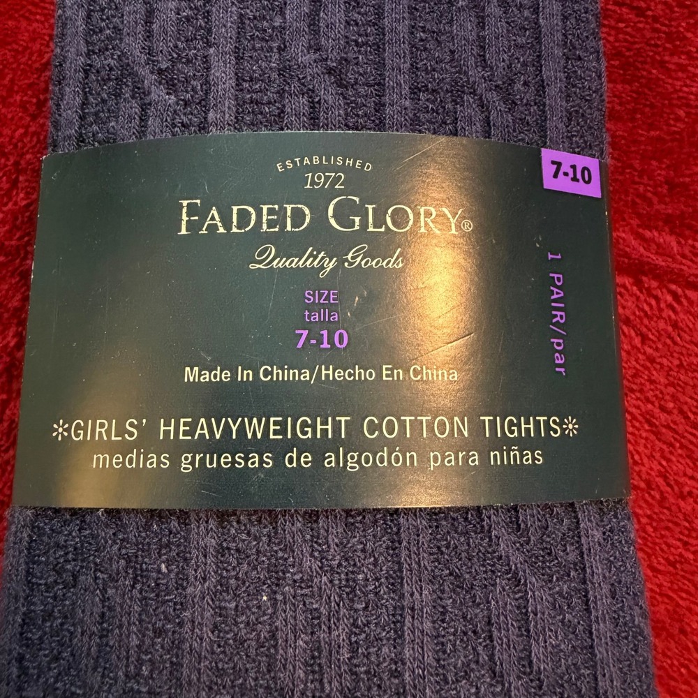 Faded Glory Girls Blue Sapphire Heavyweight‎ Cotton Cable Knit Tights Size 7-10